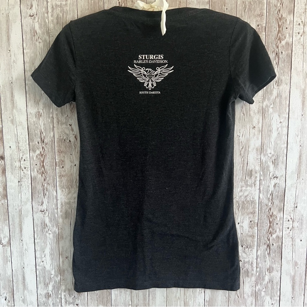 Harley-Davidson Black Tee with Metallic Orange and Silver Eagle Graphic - Picture 2 of 3